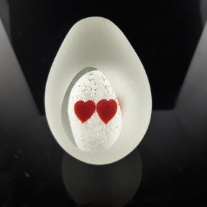 Art Glass Paperweight Frosted Egg 2 hearts
